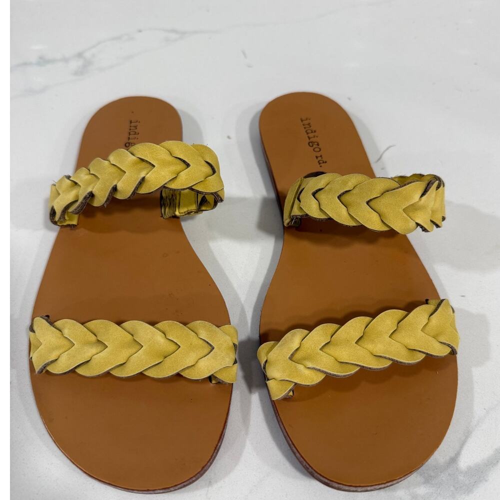 Boho Yellow Braided Slide Sandals Indigo Rd Women’s Size 6M Flat Summer